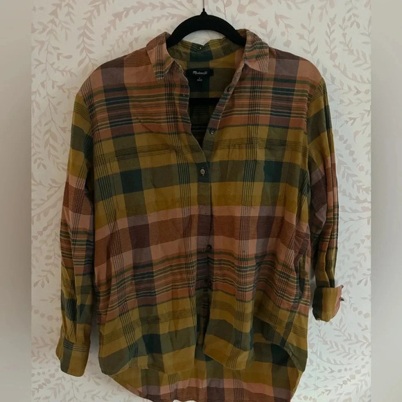 SALE! FALL CLEARANCE MADEWELL autumn colors plaid flannel style long sleeve top - Picture 1 of 6
